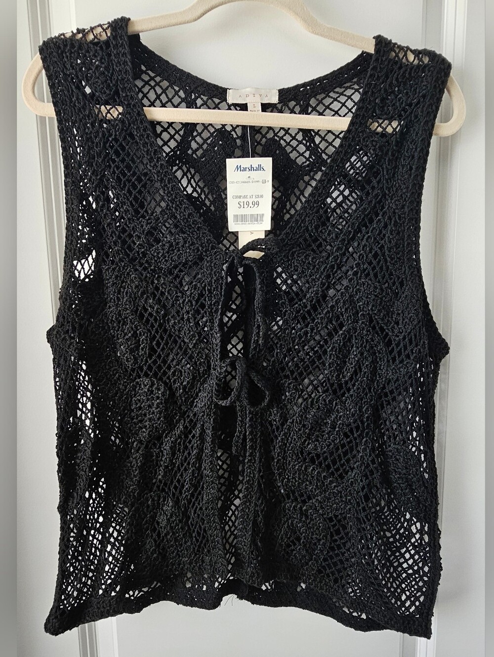 Adiva Black Crochet Tie-Front Vest